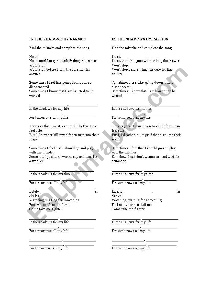 In the shadow worksheet