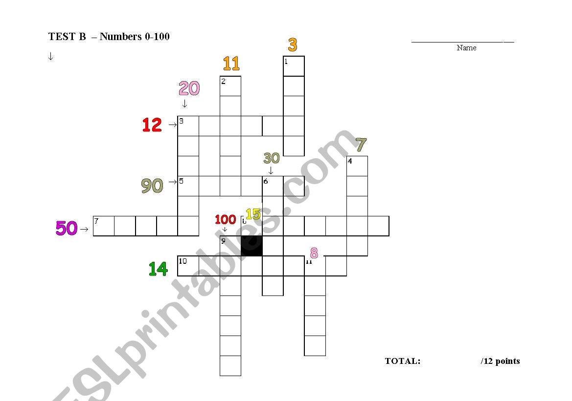 Numbers 0-100 worksheet