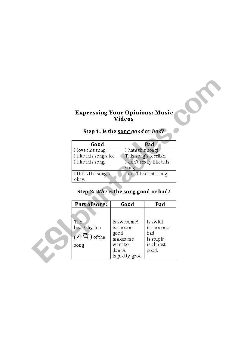 How to Critique Music Videos worksheet