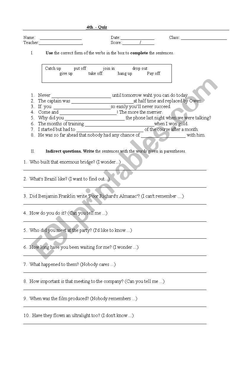 Quiz worksheet