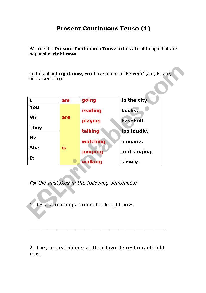 Present Continuosus worksheet