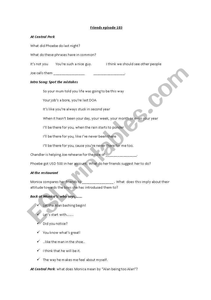 Video Session Friends 103 worksheet