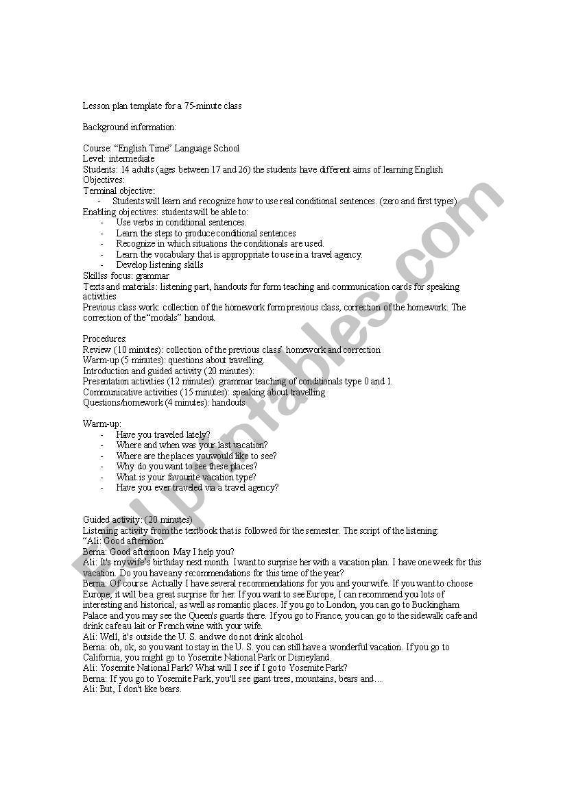 conditionals 0 and 1 worksheet