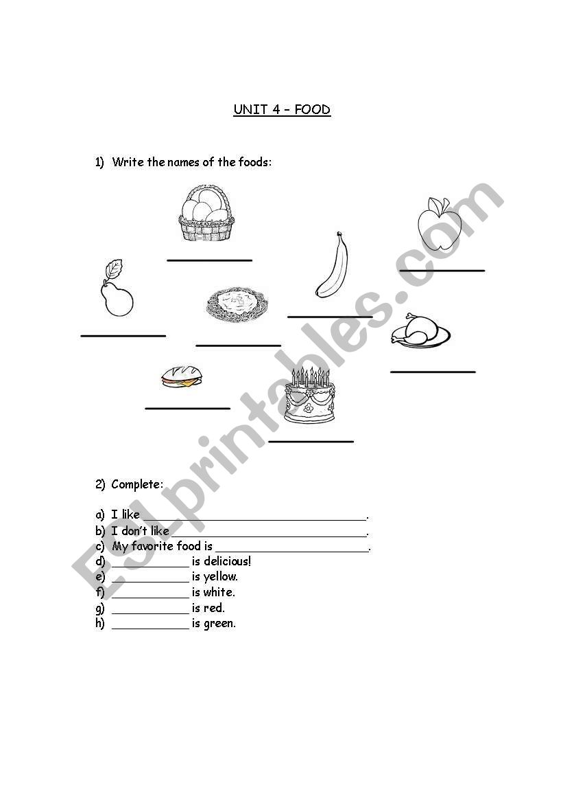 food worksheet