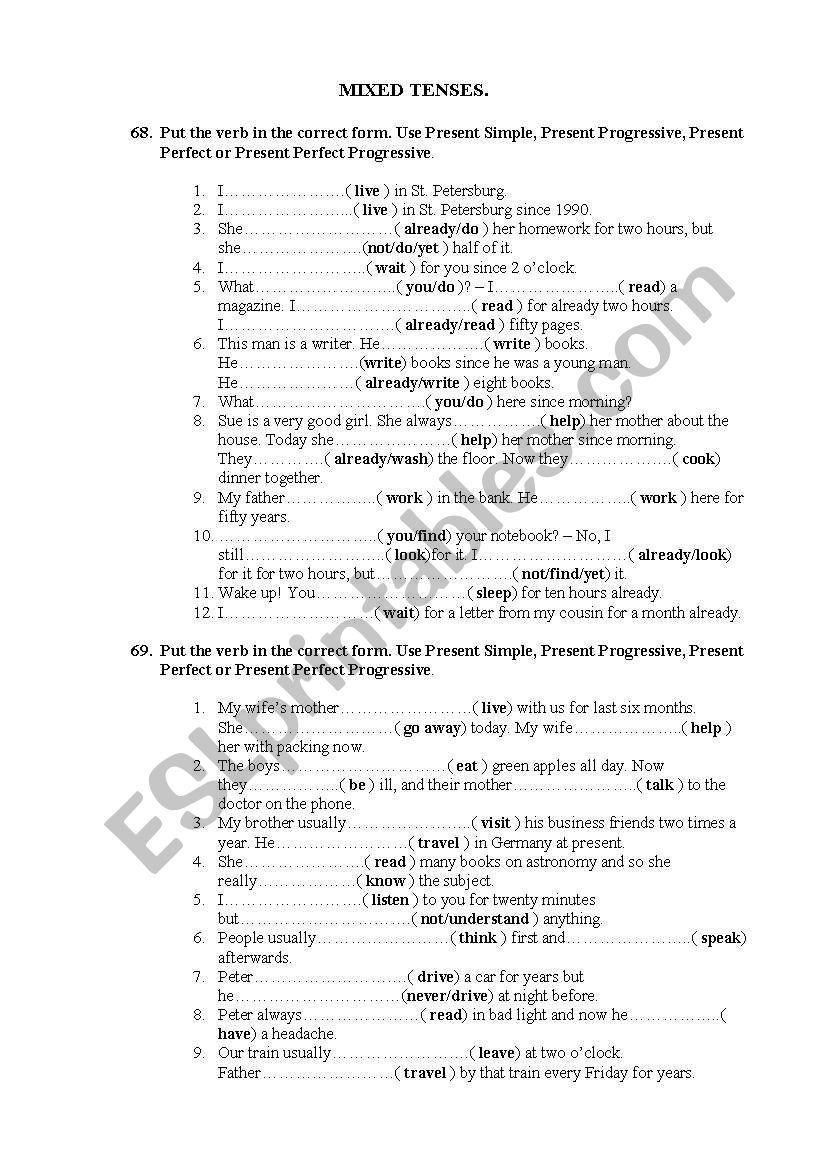 Mixed tenses worksheet