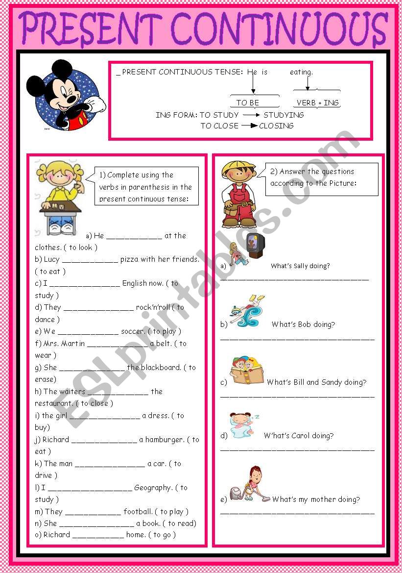PRESENT CONTINUOUS worksheet