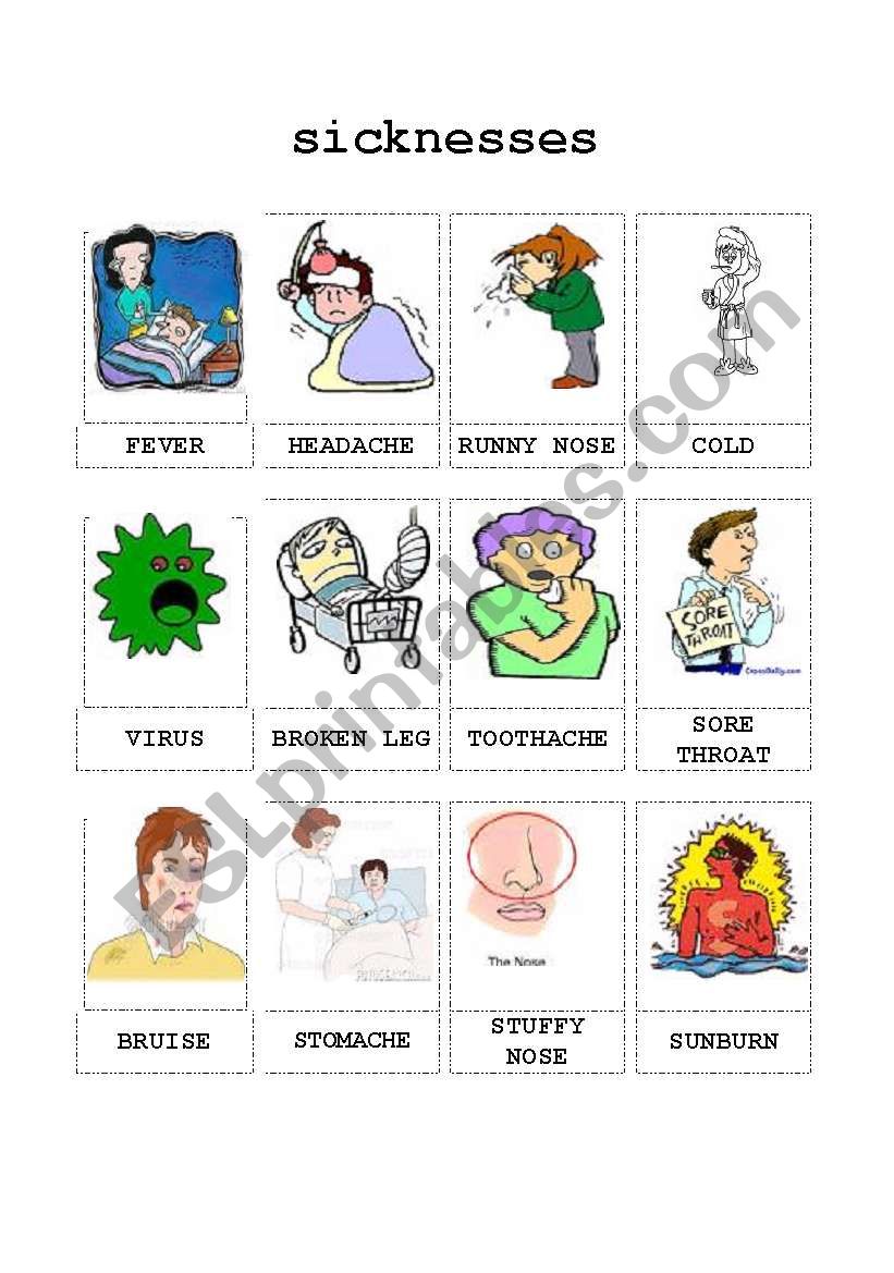 Sicknesses worksheet