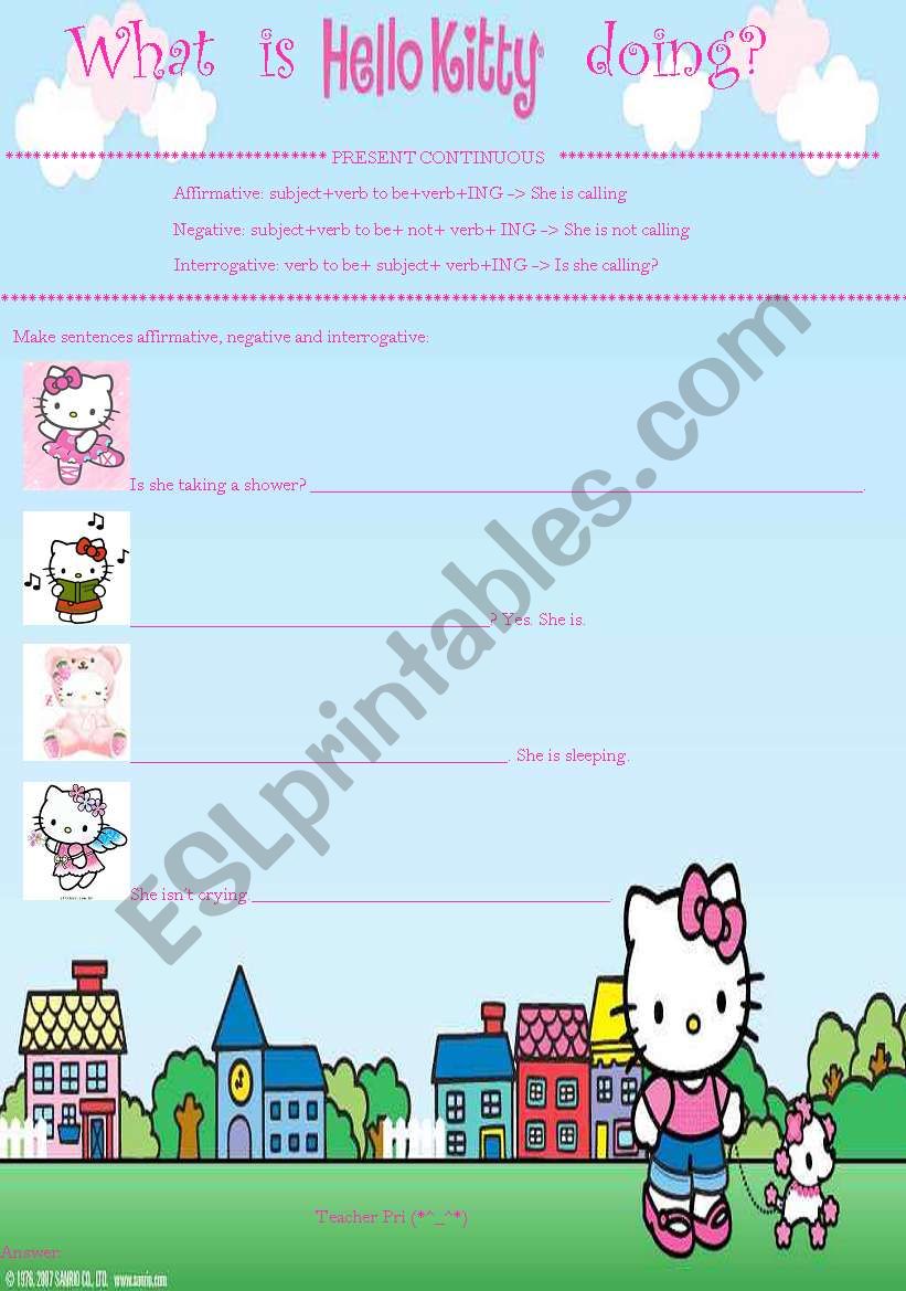 What is Hello Kitty doing? worksheet