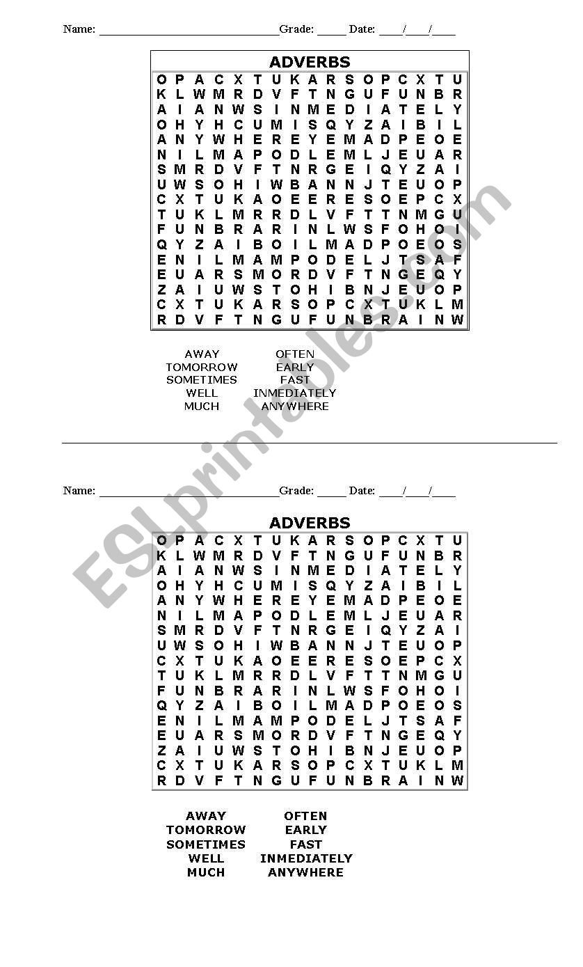 Adverbs worksheet