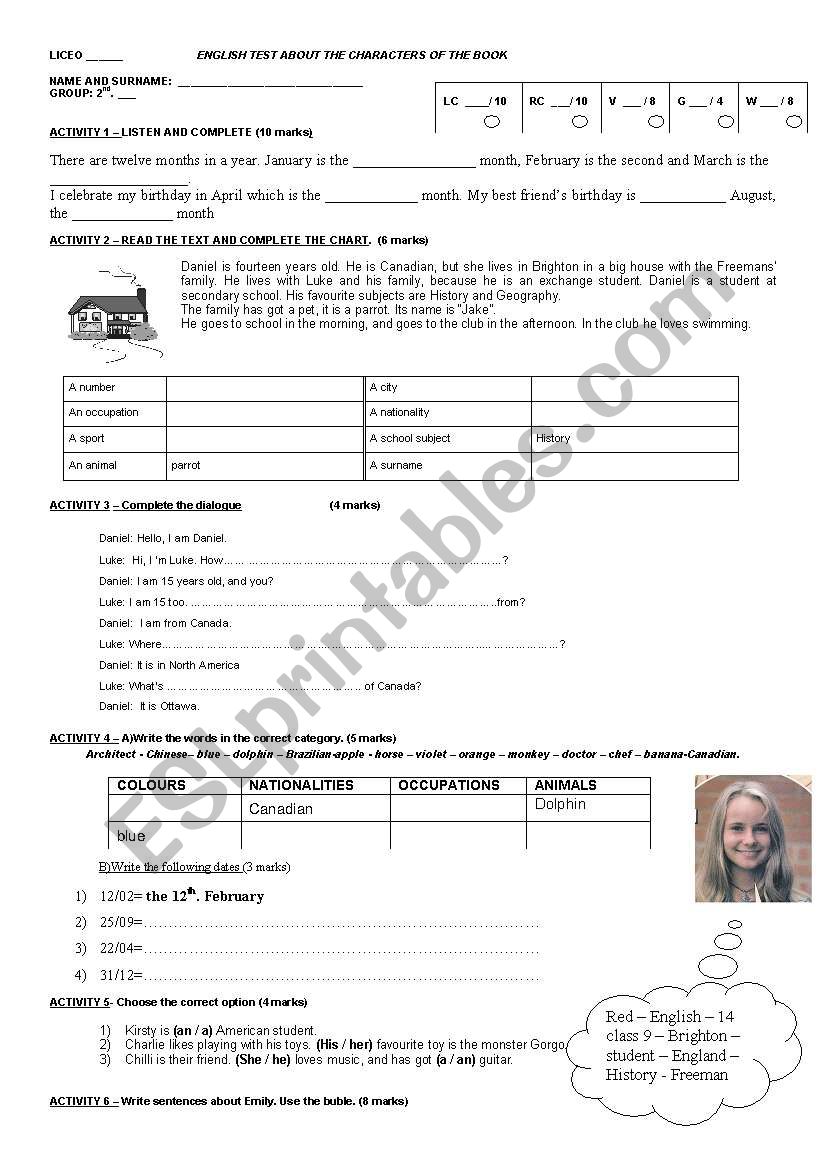 First formal test worksheet