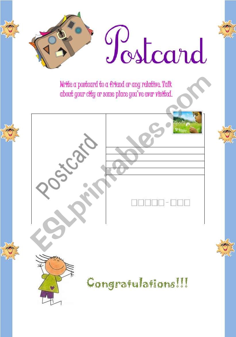 Postcard worksheet