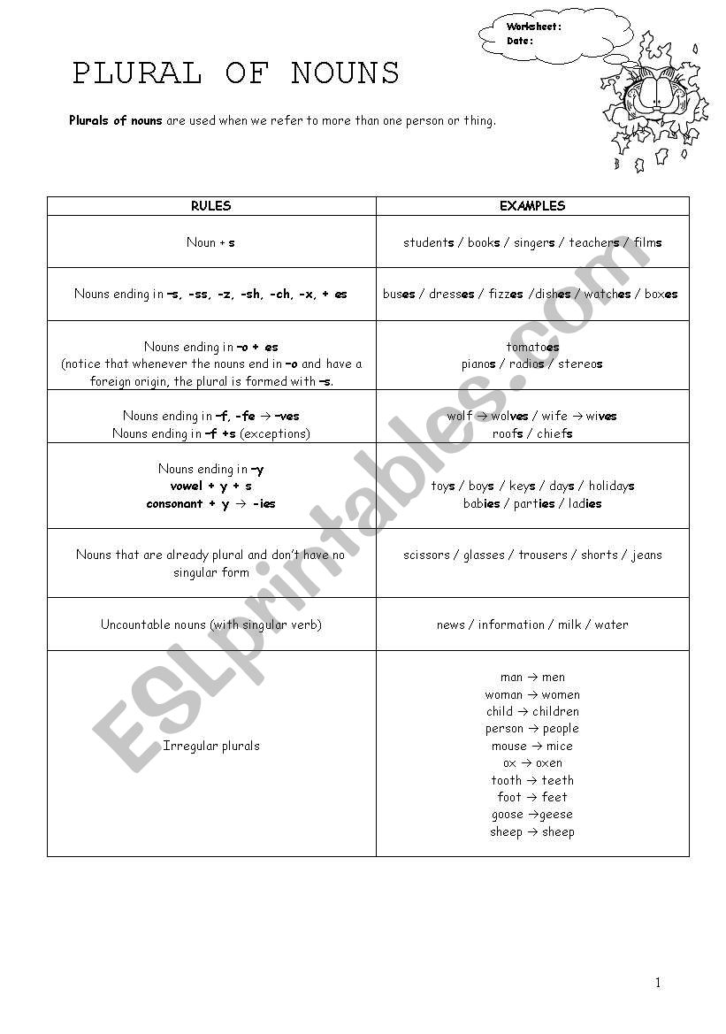 Plural of Nouns worksheet