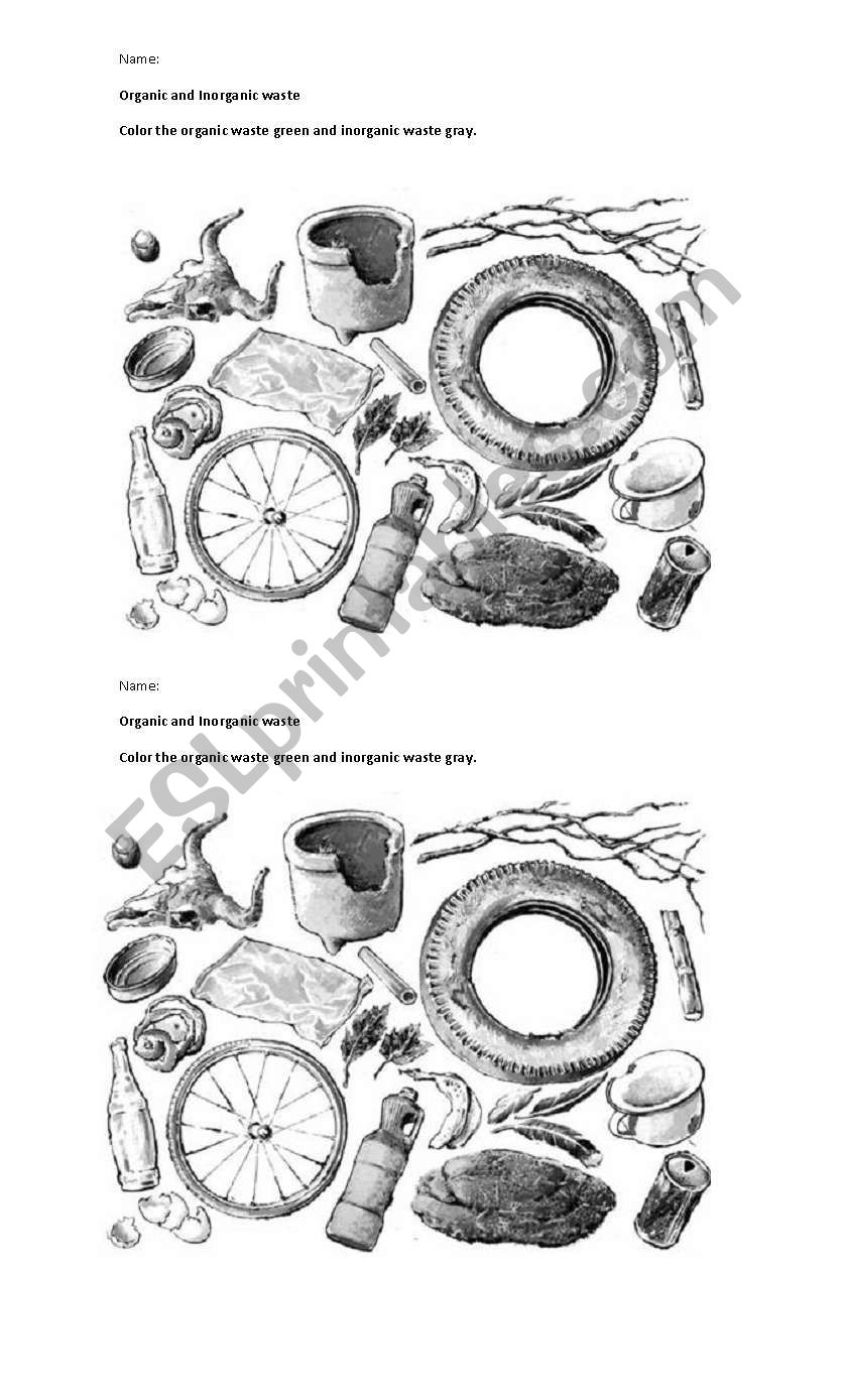 Organic and inorganic waste worksheet
