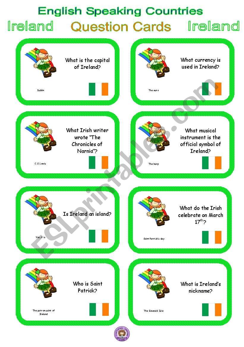 English Speaking Countries - Question cards 3 - Ireland