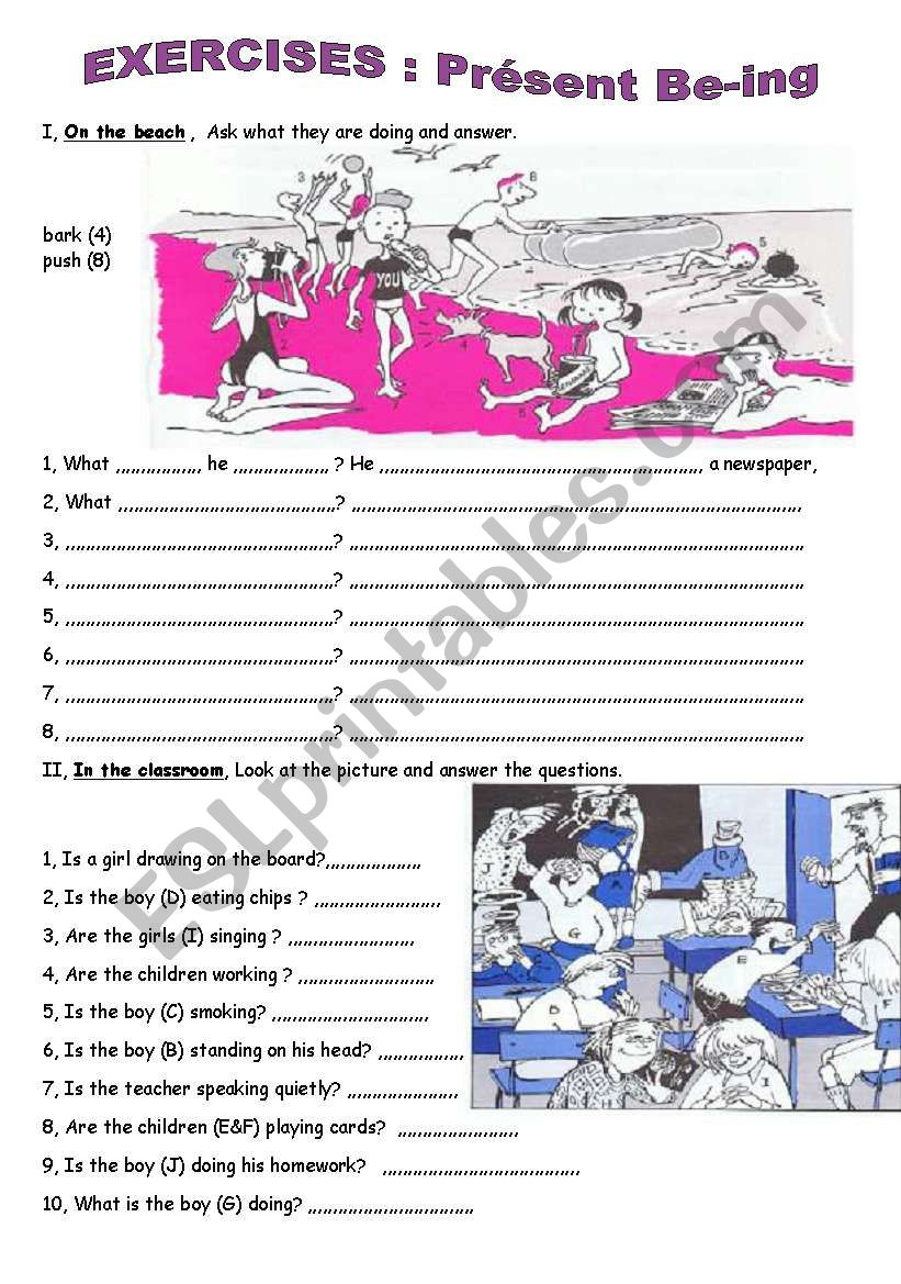 Present be-ing worksheet