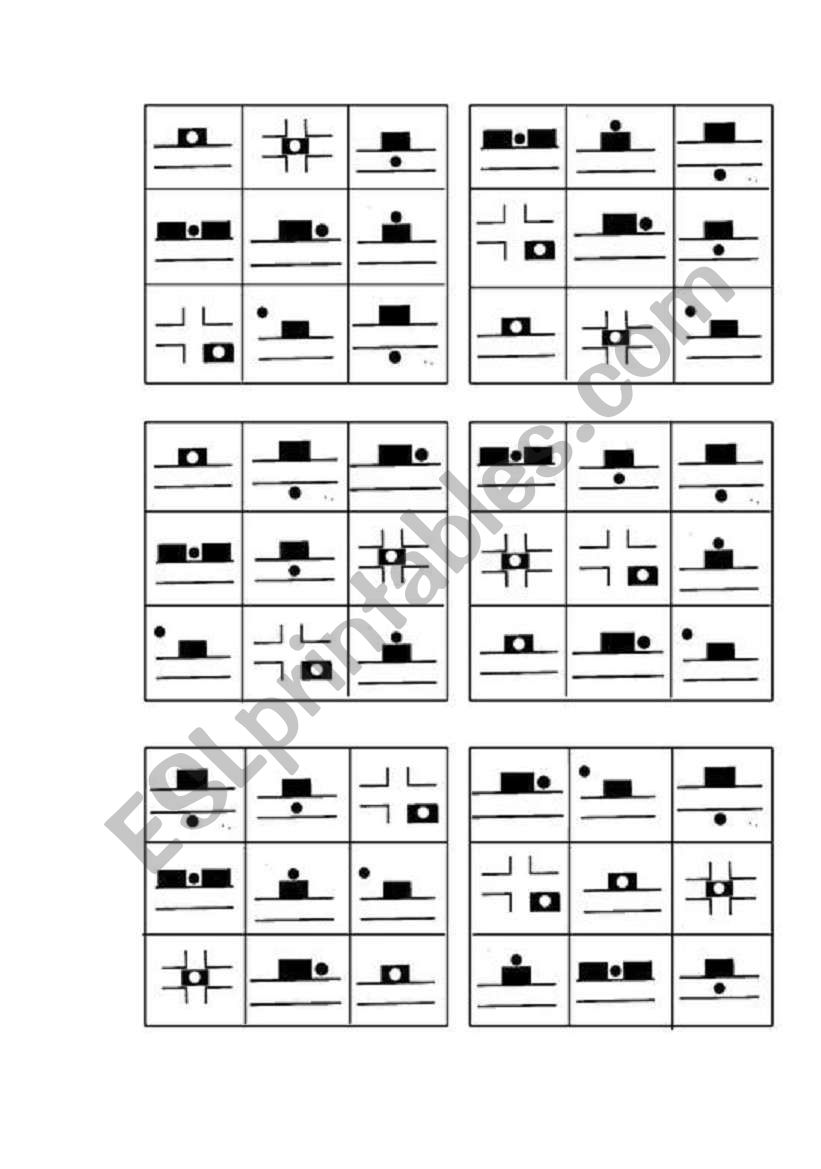 Bingo for prepositions of place