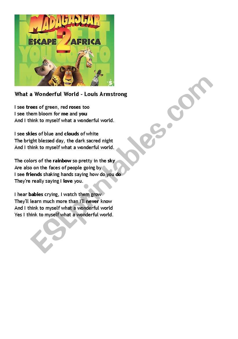 What a wonderful world - song worksheet