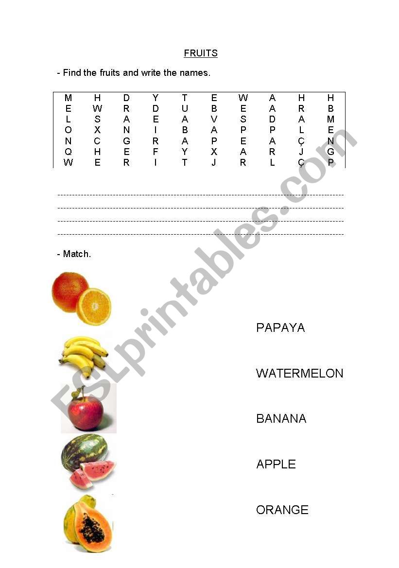 Fruits worksheet