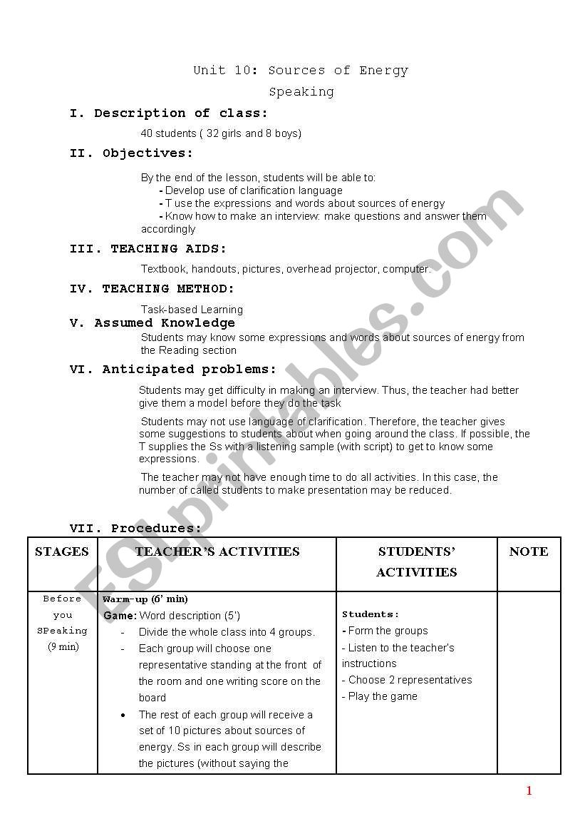 Lesson plan for 10th grader_Sources of energy