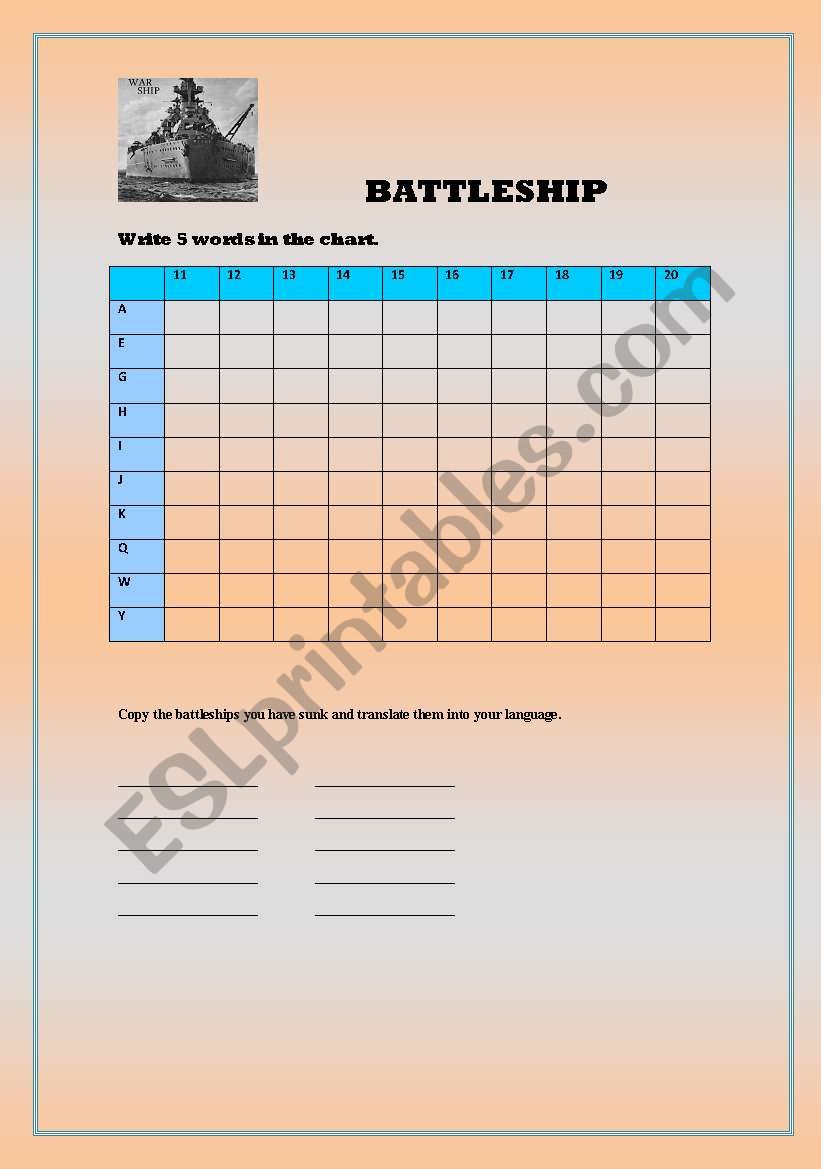 battleship worksheet