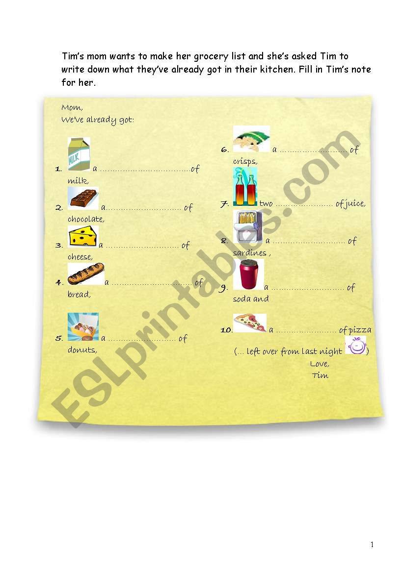 food quantities ws plus key worksheet