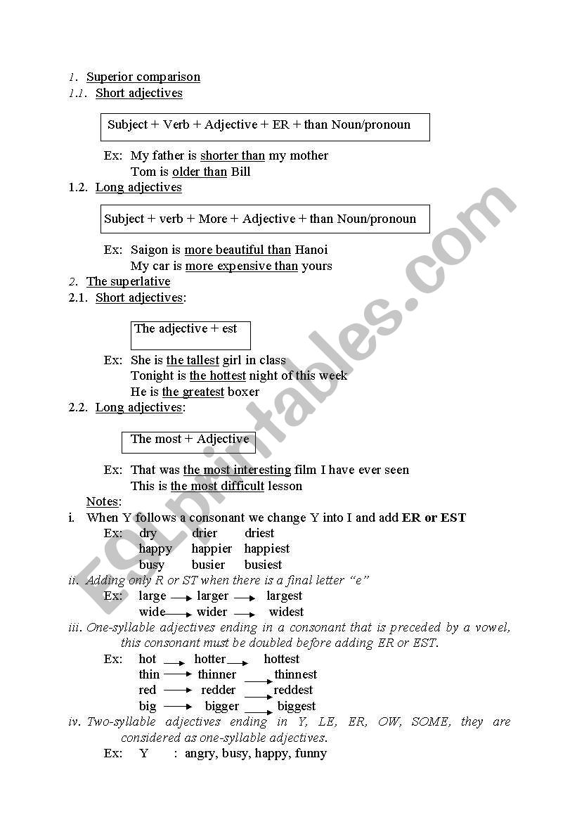 comparison worksheet