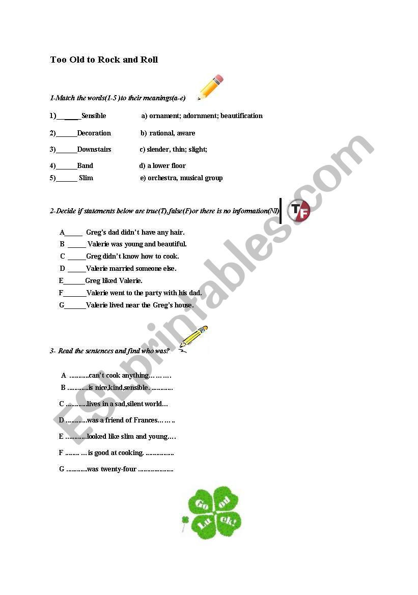 Too old To rock worksheet