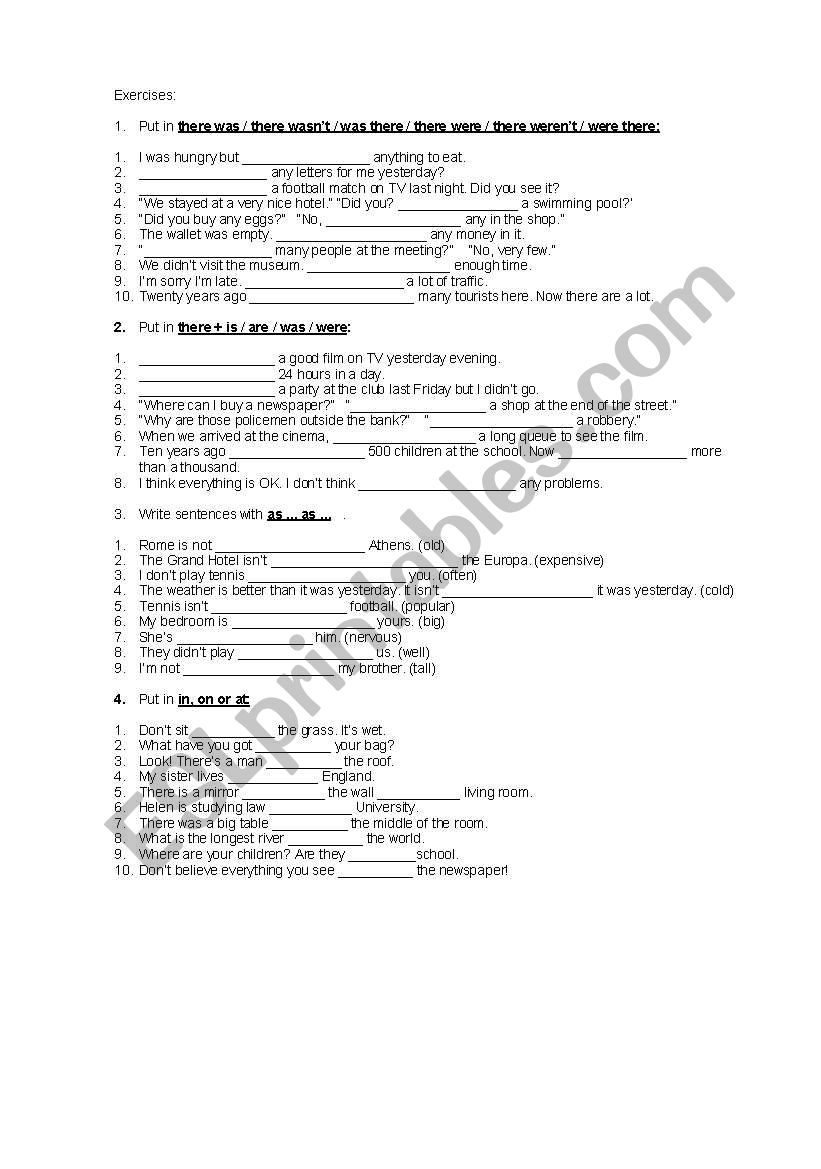 There was / were and others worksheet
