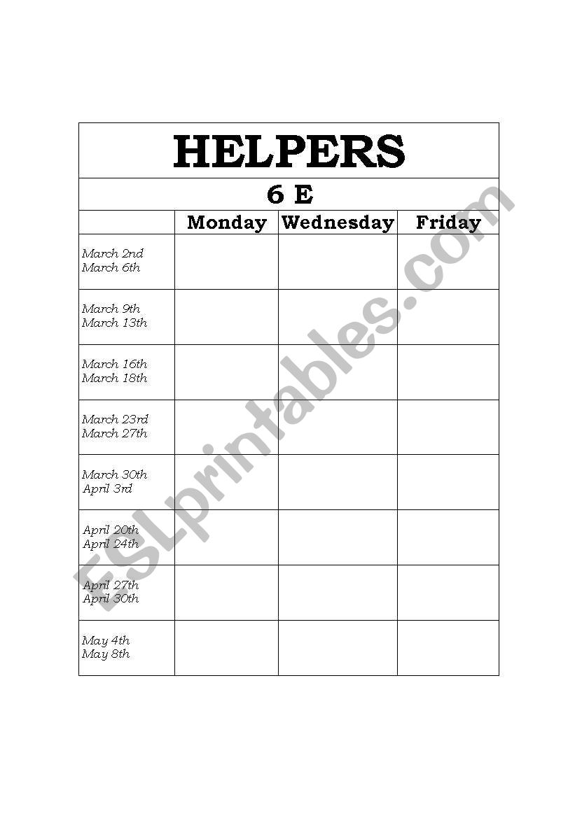 helpers form worksheet