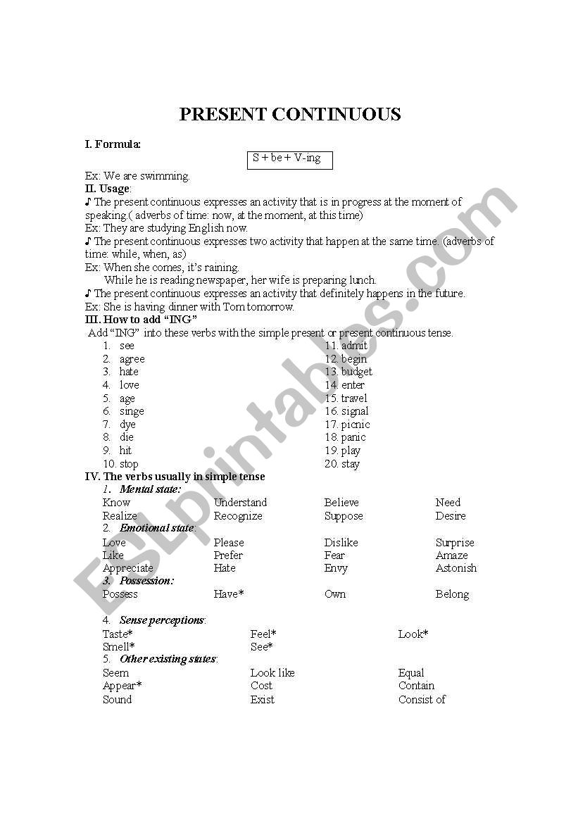 present continuous worksheet