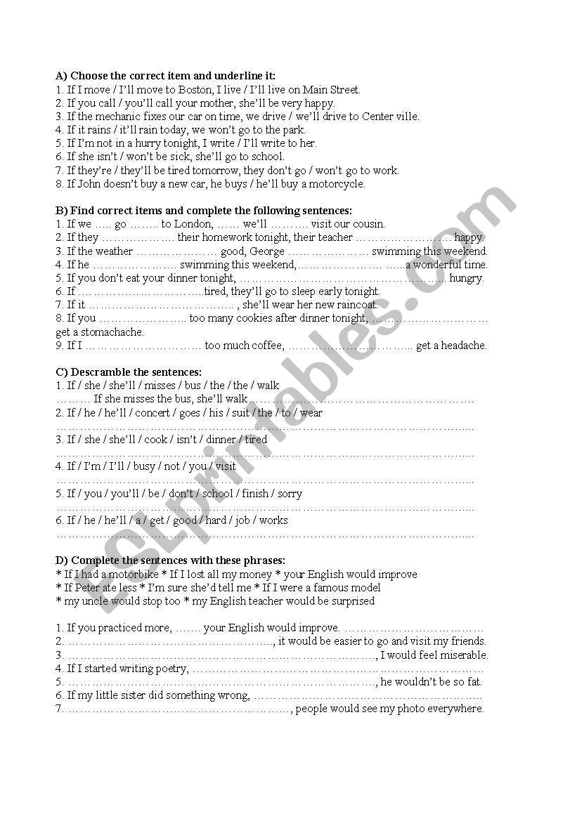 conditionals and comperatives worksheet