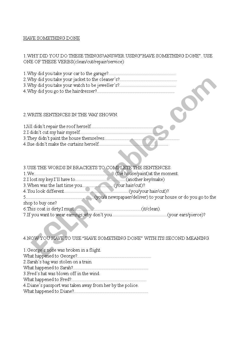 HAVE SOMETHING DONE worksheet