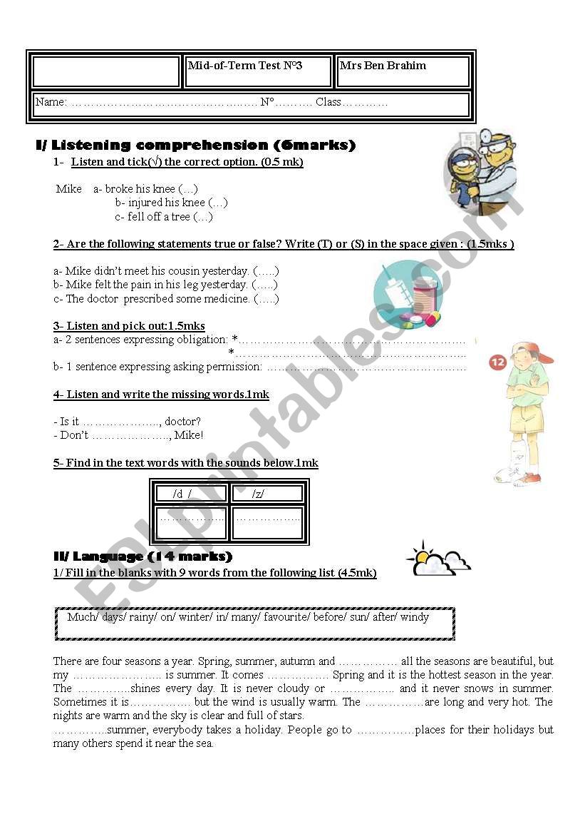 English test for  Tunisian 7th forms 