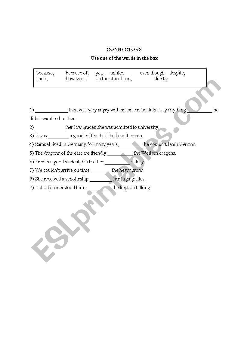 Connectors worksheet