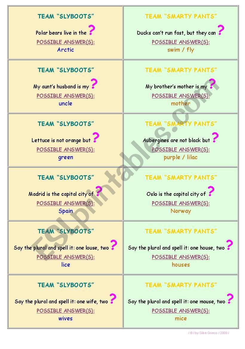 SMARTYPANTS VS SLYBOOTS  48 CARDS / SET 2  THE FUNNY BEEP GAME  CLASSROOM COMPETITION  SUCCESS GUARANTEED!!