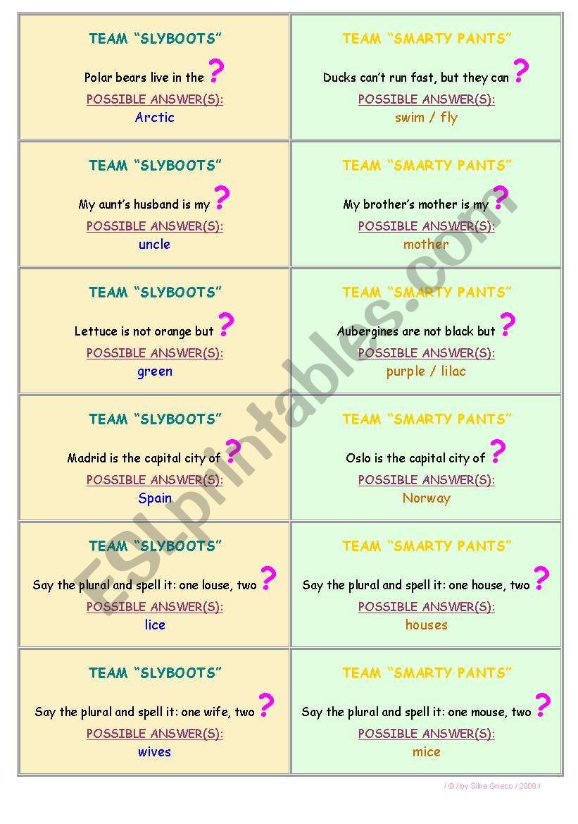 SMARTYPANTS VS SLYBOOTS  48 CARDS / SET 2  THE FUNNY BEEP GAME  CLASSROOM COMPETITION  SUCCESS GUARANTEED!!