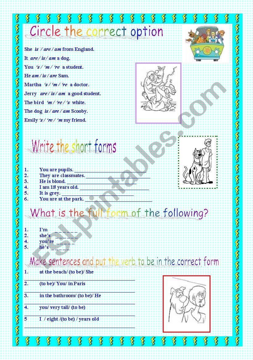  VERB TO BE SCOOBY DOO worksheet