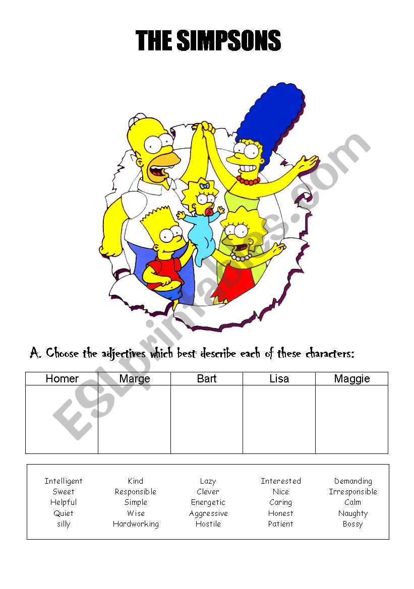 the Simpsons worksheet