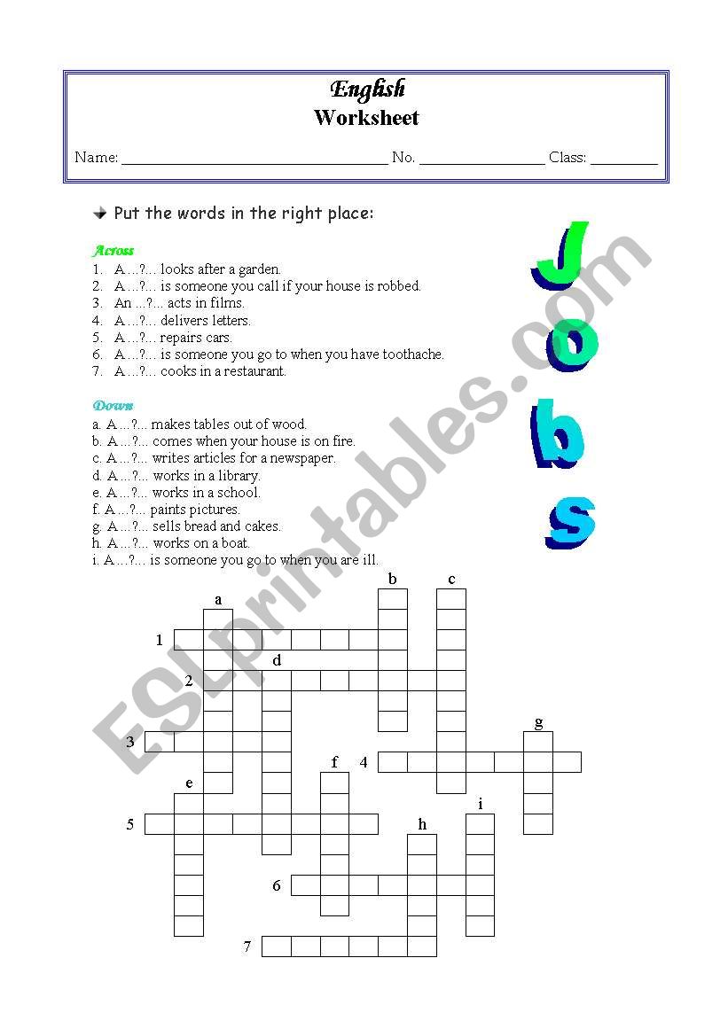 Jobs worksheet