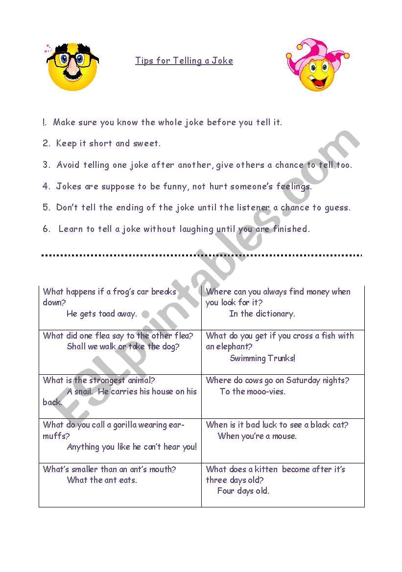 Tips for Telling a Joke worksheet