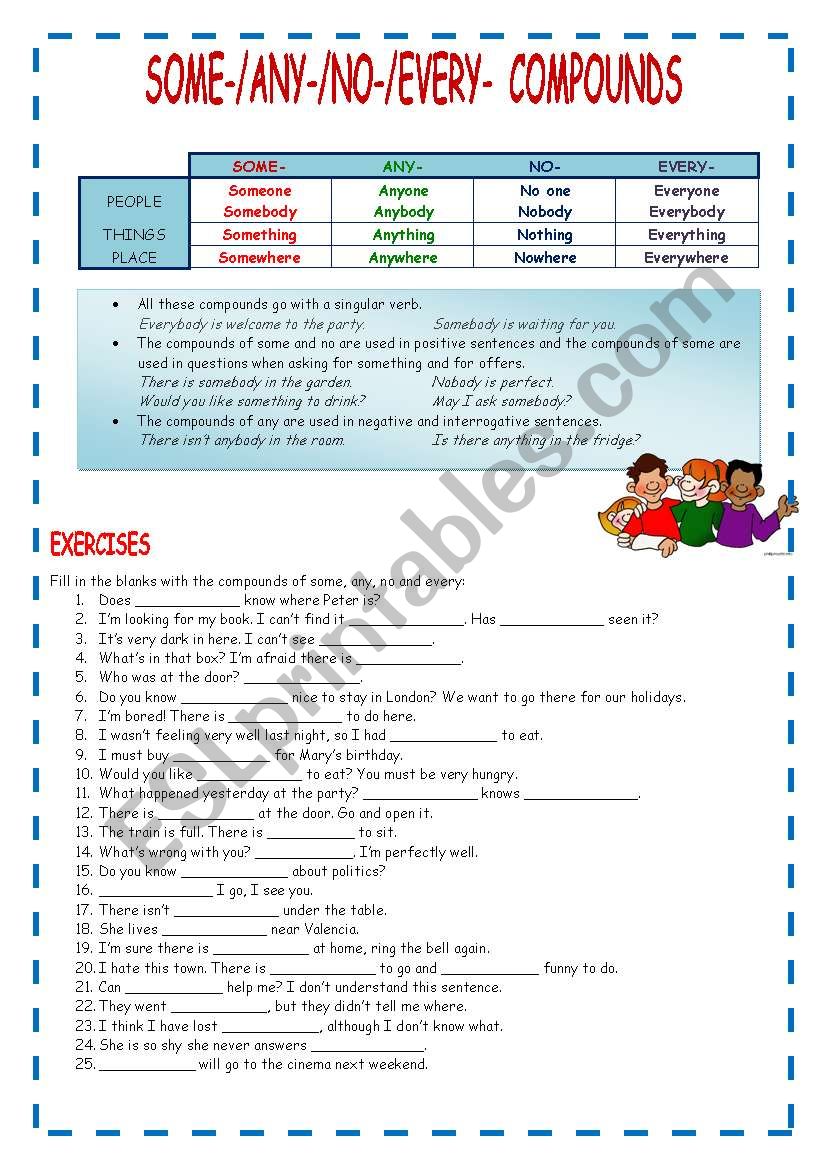 Something anything somebody anybody упражнение. Some any упражнения. Some any no Compounds. A any some в английском языке Worksheets. Some any no и их производные.