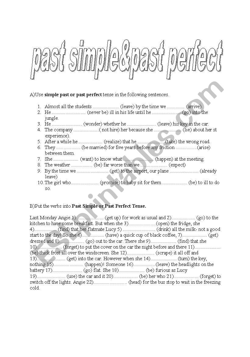 past simple - past perfect worksheet