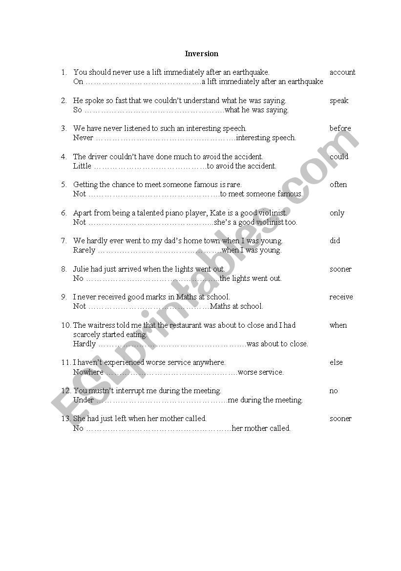 Inversion worksheet