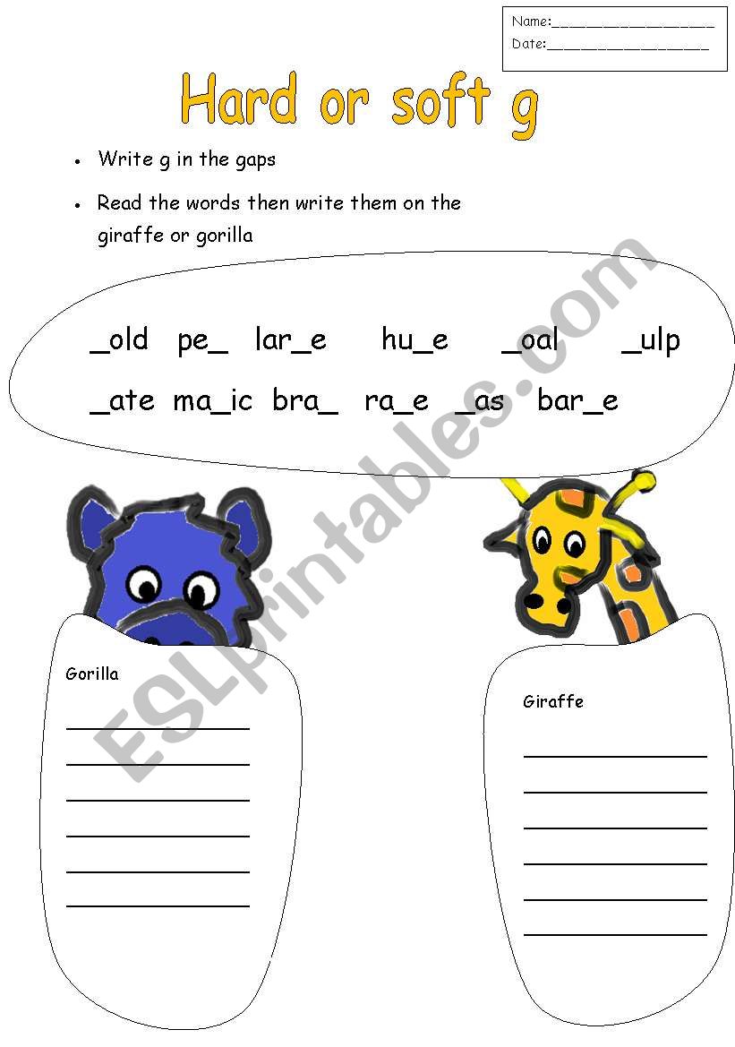 English worksheets: hard or soft g