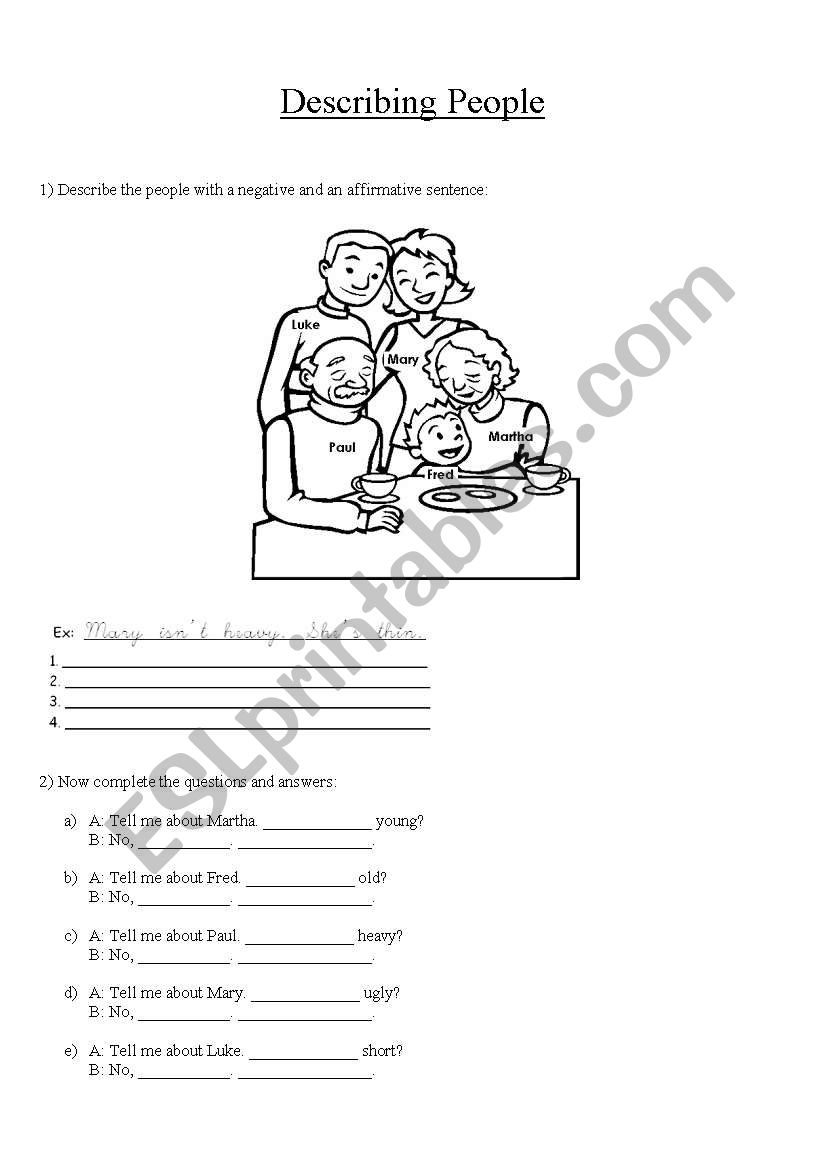 Describing people worksheet
