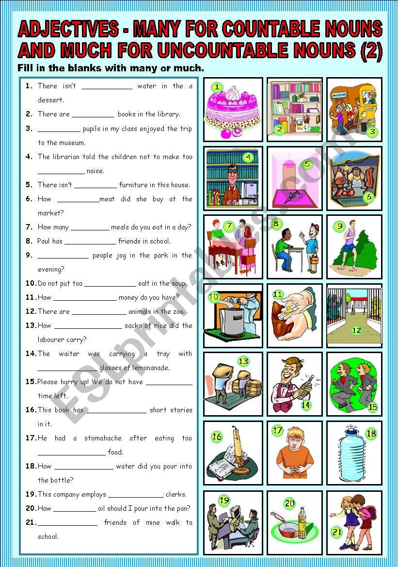 Adjectives - many for countable nouns and much for uncountable nouns + part 2