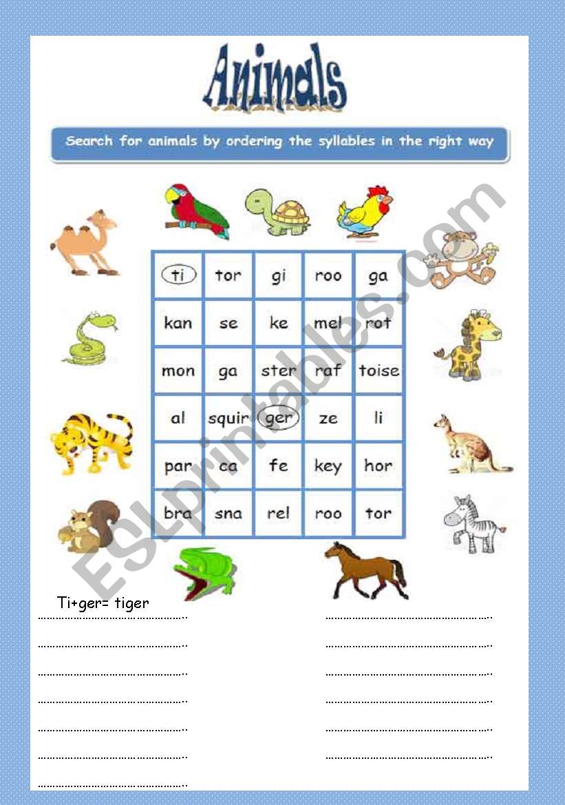 Animal search worksheet