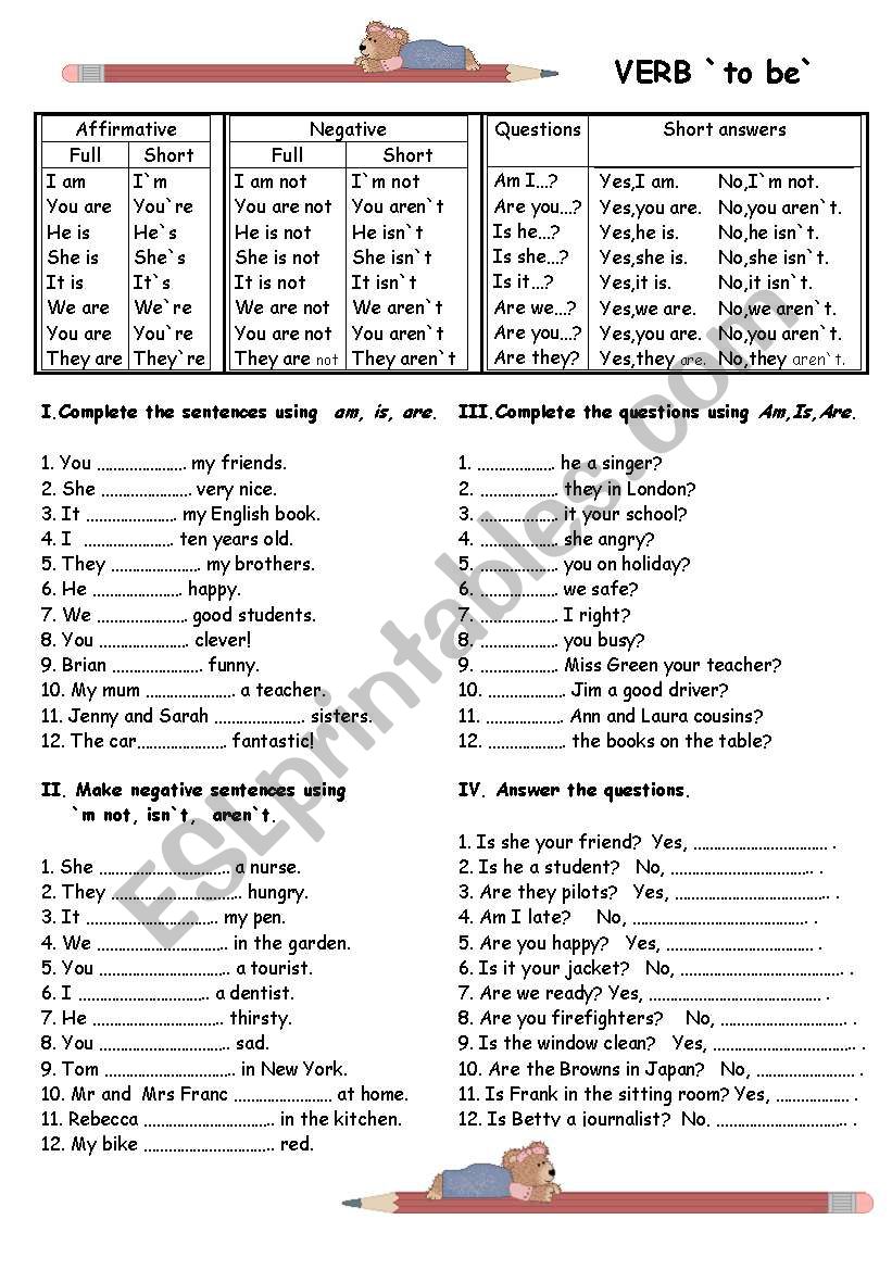 Verb to be worksheet