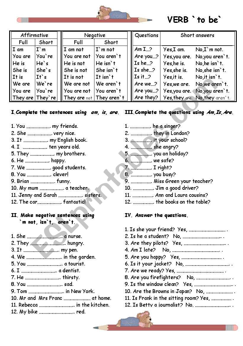 Verb to be worksheet