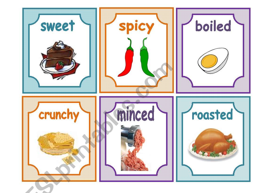 adjectives-to-describe-food-1-3-flashcards-esl-worksheet-by-gitasiva